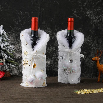 1 adet Noel kırmızı şarap şişe kapağı s Çanta Peluş kumaşlar Tatil Noel Baba şampanya şişesi şişe kapağı Noel Süslemeleri Ev İçin