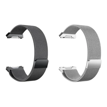 2 Adet Fitbit İyonik Bantları Büyük Yedek Manyetik Döngü Kayışı Paslanmaz Çelik Bilek Bandı, gümüş ve Siyah