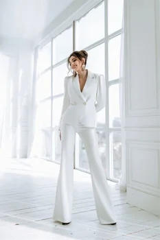 2 Parça Kadın Takım Elbise Muhteşem Beyaz Düğün Takımları Custom Made Moda Resmi Bayan Ofis Takım Elbise Fit Slim