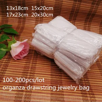 200 adet/grup Takı Çantası İpli organze çantalar Düğün Şeker Parti Favor hediye keseleri Takı Ambalaj İçin Ekran Mücevher Çantası