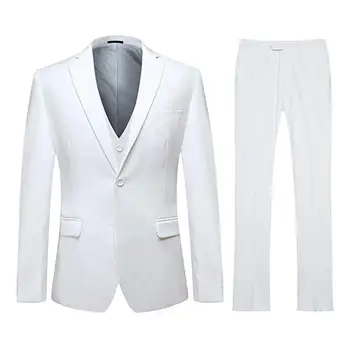 2020 Beyaz Damat Smokin Erkek Takım Elbise Düğün İçin Moda Erkek Akşam Yemeği / Parti Elbise Custom Made Üç Adet Takım Elbise (Ceket + Pantolon + Yelek)