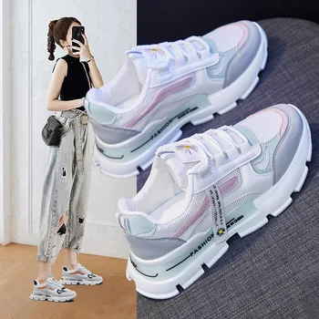 2022 Bahar Yeni Kore Tarzı Dantel-up Sneakers kadın Sokak Çekim Düz dipli Çiçekler Rahat kadın ayakkabısı