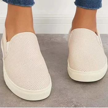 2022 Yaz Düz beyaz ayakkabı Kadın Moda Yuvarlak Ayak kadın ayakkabısı Slip-on kadın tek ayakkabı Rahat Nefes Kadın Ayakkabı