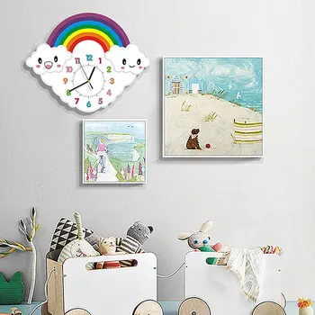 22 inç karikatür duvar saati yaratıcı oturma odası dilsiz çocuk basit sevimli gökkuşağı duvar saati