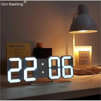 3D LED dijital duvar saati akıllı ses ve ışık kontrolü çalar saat çok fonksiyonlu başucu ClockDecor oturma odası yatak odası