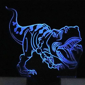3D LED gece ışıkları dinamik Tyrannosaurus Rex dinozor 7 renk ışık ile ev dekorasyon için lamba inanılmaz görselleştirme