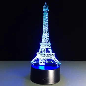 3D LED Illusion gece ışık eyfel kulesi renkli yanıp sönen süslemeleri USB masa lambası çocuk hediyeler