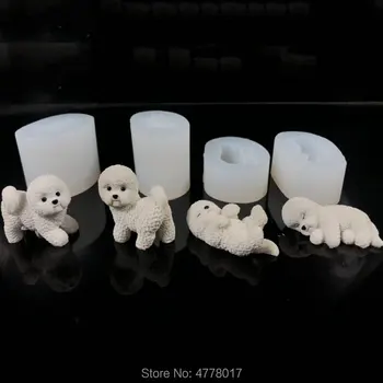 4 adet/takım Bichon Kek Silikon 3d Oyuncak Kalıp Köpek Çikolata Pişirme Hayvan Mini Uyku Köpek Kalıpları alçı alçı sabun formları