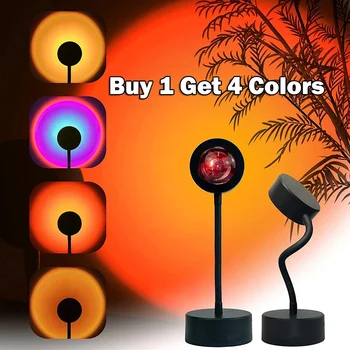 4 Renk Günbatımı Projektör Lambası USB Gökkuşağı Atmosfer Led Gece Lambası Günbatımı Kırmızı Ev Kahve dükkanı Arka Plan Duvar Dekorasyonu