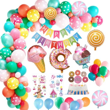 72 adet / takım Çocuk Şeker Balonlar Doğum Günü Partisi Dekorasyon Yaz Dondurma Şeker Donuts Folyo Balonlar Şenlikli Parti Malzemeleri