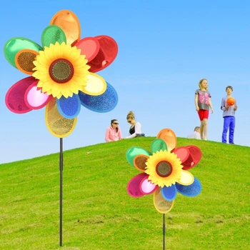 87HD Sequins Çift Katmanlı Ayçiçeği Fırıldak Rüzgar Spinner Ev Bahçe bahçe dekorasyonu