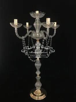 Akrilik kristal düğün centerpiece 90 cm Boyunda 5 arms şamdan Düğün süslemeleri masa centerpiece