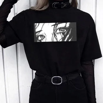 Ağlamaklı Kız Anime Baskı Kadın T Shirt kısa kollu Moda Kadınlar Casual Erkek O-boyun Rahat Harajuku Unisex Üst T-shirt