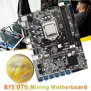 B75 12USB BTC Madenci Anakart Kiti + CPU + 2X4G DDR3 RAM + 128G SSD + CPU Fan + Termal Ped + Anahtarı Kablosu 12GPU LGA1155 DDR3 MSATA