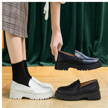 Bahar Ayakkabı Kadın İngiliz Tarzı 2022 Yeni Kalın tabanlı Kolej Tarzı günlük mokasen ayakkabı Hakiki Deri moda ayakkabılar Kızlar