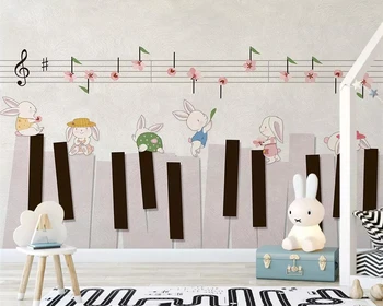 Beibehang Özel duvar kağıdı el-boyalı karikatür edebi tavşan piyano TV arka plan çocuk odası anaokulu 3d duvar kağıdı