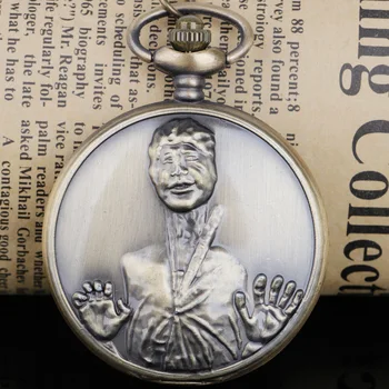Bronz Vintage Kuvars cep saati Flap Kafatası Kolye Kazak Zincir Kolye Saat Benzersiz Arap Rakamları Ekran Fob İzle