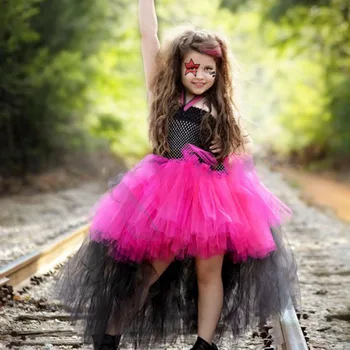 Cadılar bayramı Elbise Kız Kostüm Ön Kısa Ve Arka Uzun Gazlı Bez Şal Etek çocuk Performans moda Elbise Cadılar Bayramı Kostüm