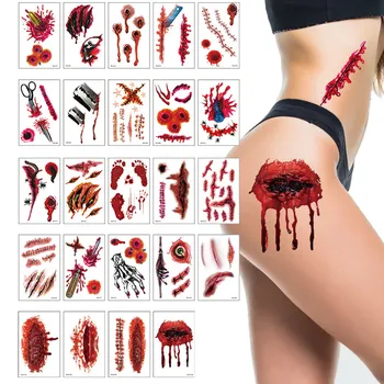 Cadılar bayramı Skar Geçici Dövmeler 24 adet / takım Cadılar Bayramı Makyaj Kan Yara Korkunç Sahte Skar Scab Sticker Cadılar Bayramı Dövme Simülasyon