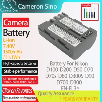 CameronSino Pil Nikon D100 D200 D50 D70 D70s D80 D300S D700 D90 D300 uyar Nikon EN-EL3e dijital kamera Piller 1500 mAh