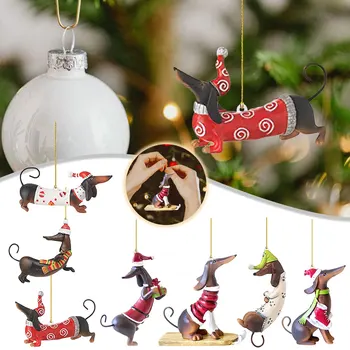 Dachshunds Köpek Noel Ağacı Süsleme Noel Ağacı Kolye Asılı Kolye Peluş Zanaat Noel Tatil Partisi için Ev