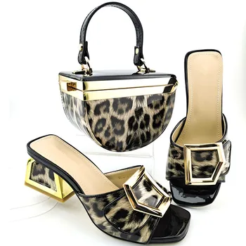 Doershow yeni moda kahverengi İtalyan Ayakkabı Eşleşen Çanta İle Afrika Kadın ayakkabı ve Çanta Seti Balo Parti Yaz Sandalet HPO1-3