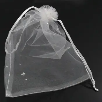 DoreenBeads Ipek Çekilebilir Düğün hediye keseleri ve Torbalar Beyaz Nokta 20x14. 5 cm, 100 Adet