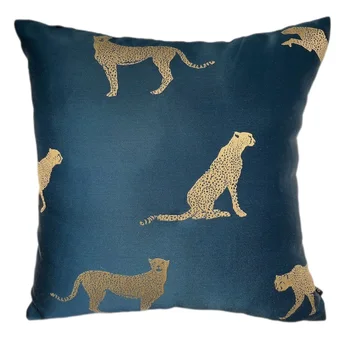 DUNXDECO Lüks Mavi Altın Leopar minder örtüsü Kanepe Dekoratif Yastık Kılıfı Modern Basit Cheetah Jakarlı Sanat Ev Kanepe Sandalye