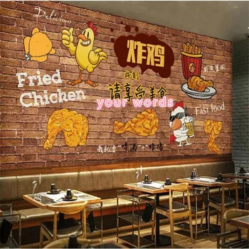 El-boyalı Kızarmış Tavuk Kızartması Kırmızı Tuğla Duvar Kağıdı 3D Fast Food Restoran Snack Bar Endüstriyel Dekor Duvar duvar kağıdı 3D