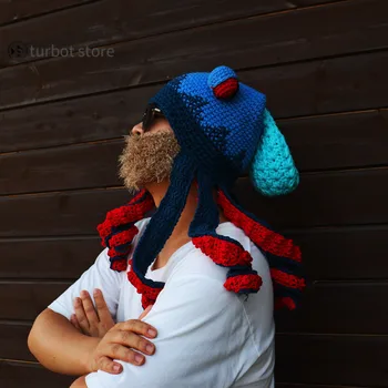 El dokuması sonbahar ve kış sıcak ahtapot şapka yaratıcı Hip-Hop komik ahtapot örme yün şapka