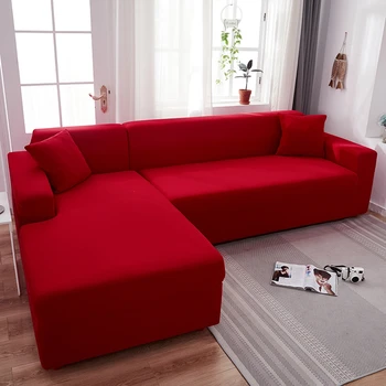 Elastik Köşe Kesit kanepe kılıfı Oturma Odası için Tek 2 3 4 Yer Kırmızı Düz Renk L Şekli Koruma Şezlong Kapakları