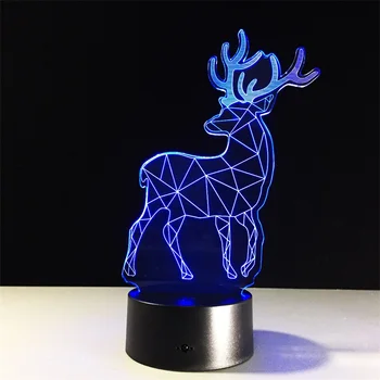 Elk 3d Gece Lambası Hayvan Akrilik Dokunmatik Anahtarı LED USB Masa masa lambası Ev Dekorasyonu Akrilik 7 Renk Değiştirme