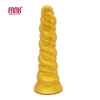 FAAK 2020 Yeni altın rengi silikon anal plug spiral uzun butt plug yapay penis vantuz seks oyuncakları çiftler solo mastürbasyon