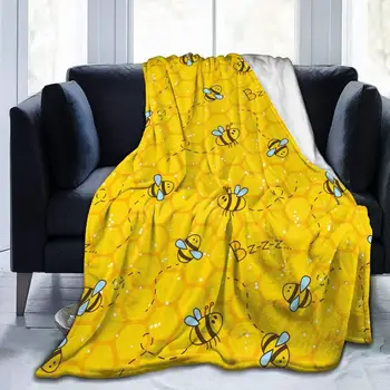 Flanel Battaniye Petek Sevimli Arı Sarı Hafif Rahat yatak battaniyesi Yumuşak Atmak Battaniye uyar Kanepe Kanepe için Uygun Tüm