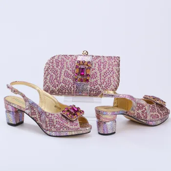 Güzel İtalyan Ayakkabı eşleşen çanta seti İle Dekore Rhinestone Ayakkabı ve çanta seti Afrika Setleri Parti Düğün İçin b23-19