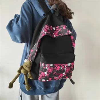 Hip-hop Baskı Unisex Sırt Çantası Kadın Çoklu Cepler seyahat sırt çantası Kadın Kitap Çantası Eğlence Yakışıklı Sırt Çantası Naylon okul çantası