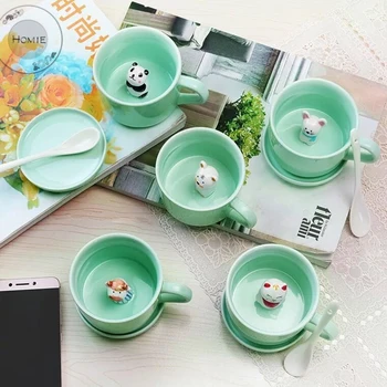 HOMİE Sevimli Yeşil Hayvan Seramik Kahve Kupa Büyük Kapasiteli 360 ml Hayvan Kupalar yaratıcı Drinkware Kahve çay fincanları doğum günü Hediyeleri