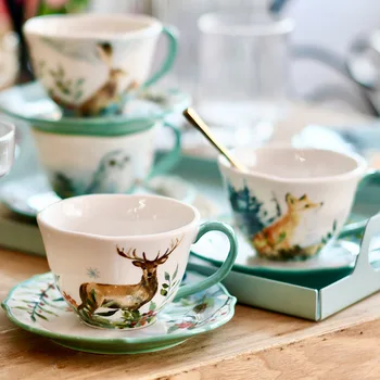 Iskandinav Orman Seramik Kahve Fincanı fincan tabağı seti Net Ünlü Öğleden Sonra Çay çiçek çayı Kahve Fincanı Fincan çay bardağı Su Bardağı