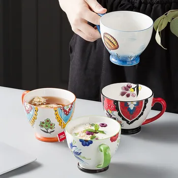 Iskandinav Seramik Bardak Su Cam kahve fincanı Yaratıcı Kabartma Kupa Sevimli Öğleden Sonra Çay Süt Kupalar El Boyalı shot bardakları