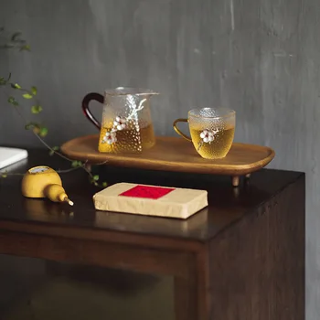 Isıya Dayanıklı Japon Tarzı Çay Fincanı Büyük Cam Su kulplu fincan Ev Erik Cam Yaratıcı çay bardağı