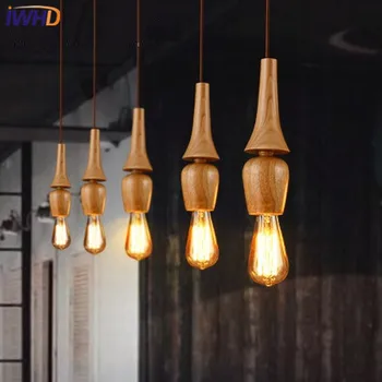 IWHD Tek kafa Retro ahşap kolye ışık Fikstür Loft endüstriyel Vintage lamba Restoran bar mutfak Hanglamp ev aydınlatma