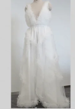 Kadın seksi hamile elbisesi gecelik kolsuz tül gelin kıyafeti düğün özelleştirme