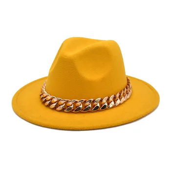 Kadın Şapka Geniş Ağız Kalın Altın Zincir Siyah Bej Şapka Erkekler için Panama Kovboy Cowgirl Sokak Hip Hop fötr şapkalar Sombrero Hombre