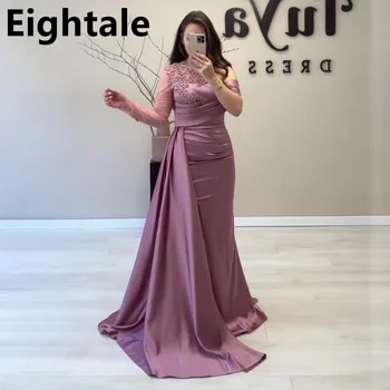 Kapalı Omuz Tek Kollu Mermaid Abiye Düğün Parti İçin 2022 Saten Dubai Boncuklu Örgün Balo Elbise Arapça Parti Kıyafeti