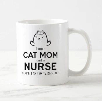 Komik Kedi Anne Hemşire Hediye Yenilik Ben bir Kedi Anne ve Bir Hemşire Hiçbir Şey Korkutuyor Bana Kahve Kupa Çay süt kupası Hemşire Yavru Pet Hediyeler