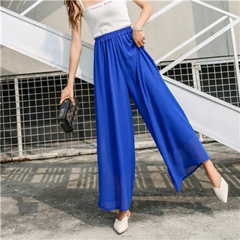Kore Moda Pantolon Bayan Sokak Artı Boyutu Bayan Yaz Şifon Geniş Bacak Pantolon Streetwear Kadınlar Yüksek Bel Pantolon Kadın