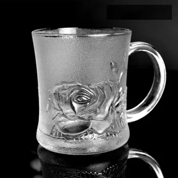 Kupa kemer cam ısıya dayanıklı buzlu gül fincan çay bardağı yüzen oyma çiçek çay bardağı tahıl fincan