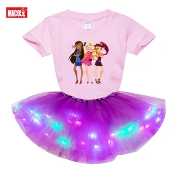 Kız Elbise Seti 2020 Yaz setleri Çocuk takım Elbise T Gömlek + Tutu elbise ışık LED parti elbise 2 adet Çocuk kıyafetler doğum günü