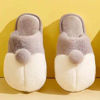 Kış Moda Sevimli Köpek Peluş kadın hayvan terlikleri Kava Peluş Termal Terlik Çift Ayakkabı Kapalı kaymaz Ayakkabı