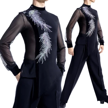 Latin Dans Üst Erkekler İçin Phoenix Kanat Desen Kristal Samba Dans Elbise Uygulama Gömlek Profesyonel Rekabet Giyim DNV13908